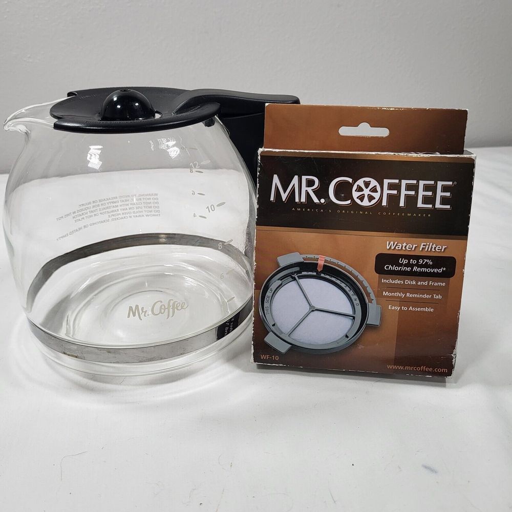 Mr. Coffee 12 Cup Replacement Coffee‎ Pot Carafe Glass Black Top & Water Filter
